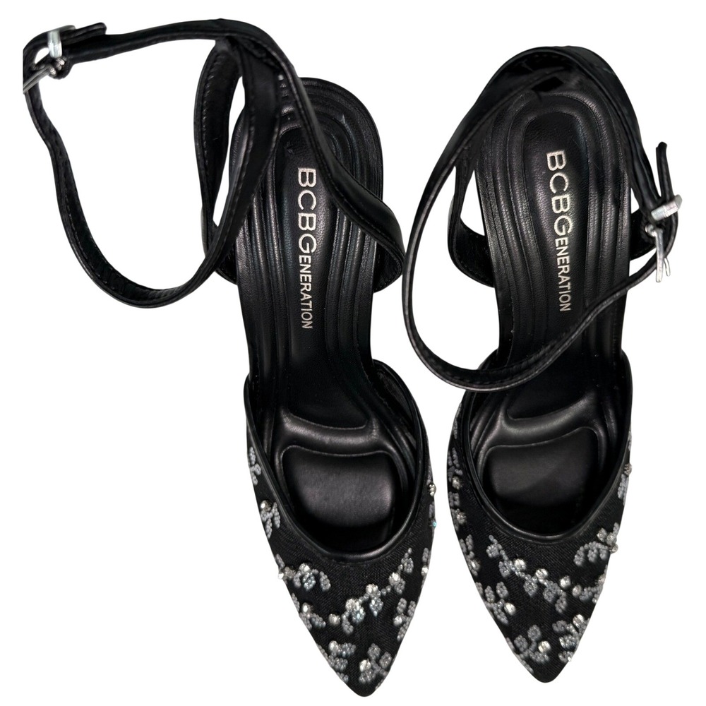 BCBGeneration Barlo Black Rhinestone Pointed Toe Ankle Strap Pumps‎ Heels